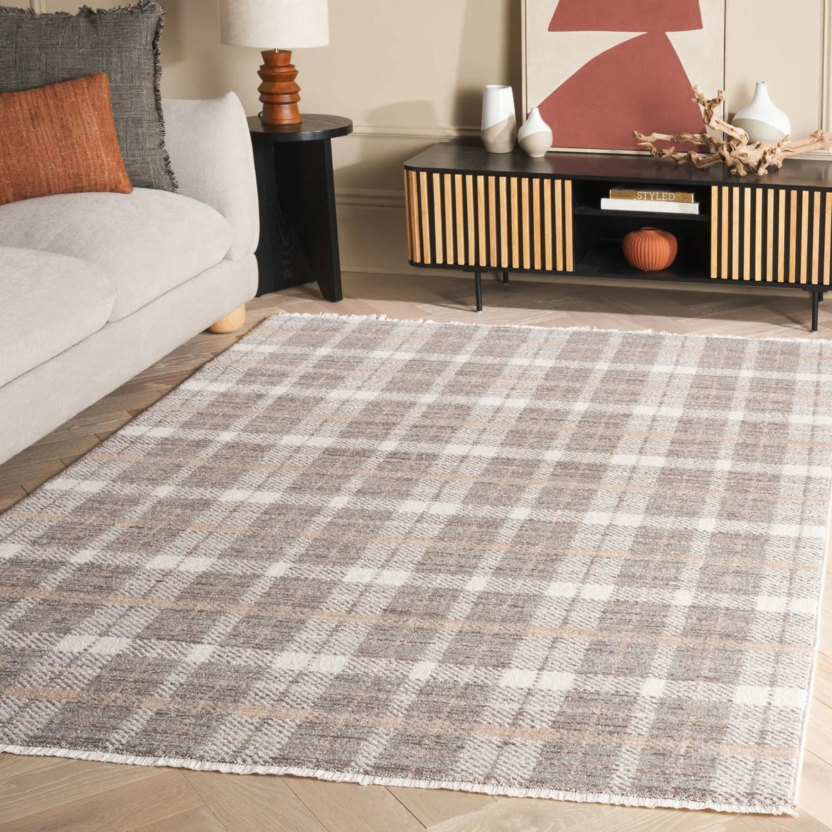 Safavieh Oxford Plaids 300 4'-0" x 6'-0" Rug in Light Grey / Grey