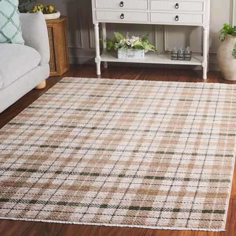 Safavieh Oxford Plaids 300 4'-0" x 6'-0" Rug in Beige / Green