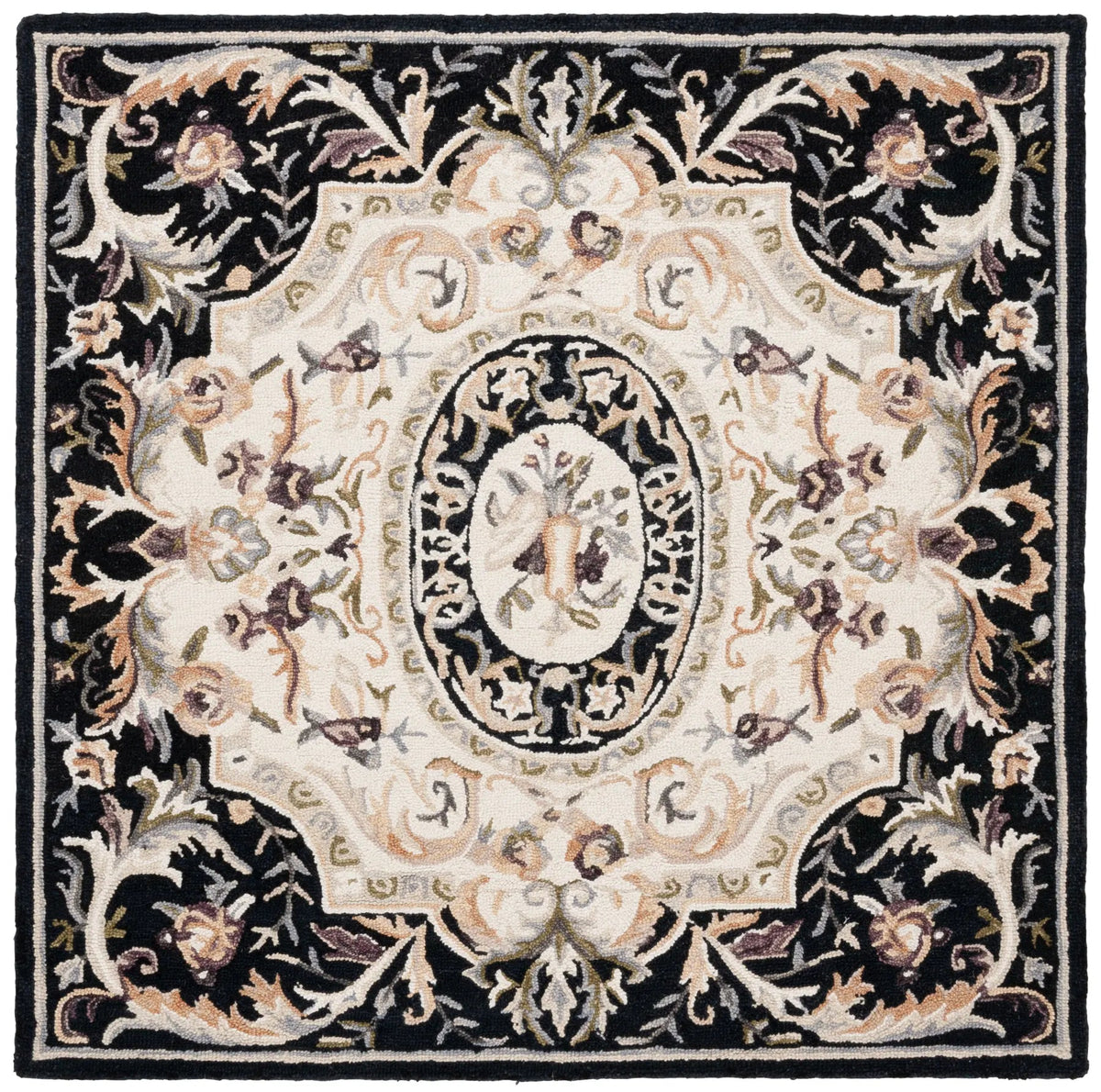 Safavieh Savonnerie 6'-0" x 6'-0" Rug in Ivory / Black
