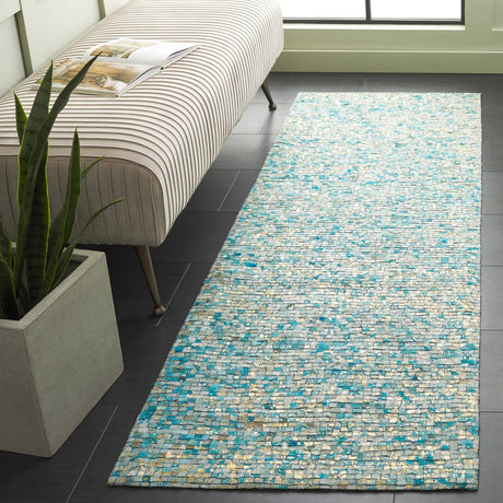 Safavieh Studio Leather 2'-3" x 7'-0" Rug in Turquoise / Gold