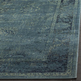 Vintage-style rug surface in blue-teal with distressed ornamental lines and texture