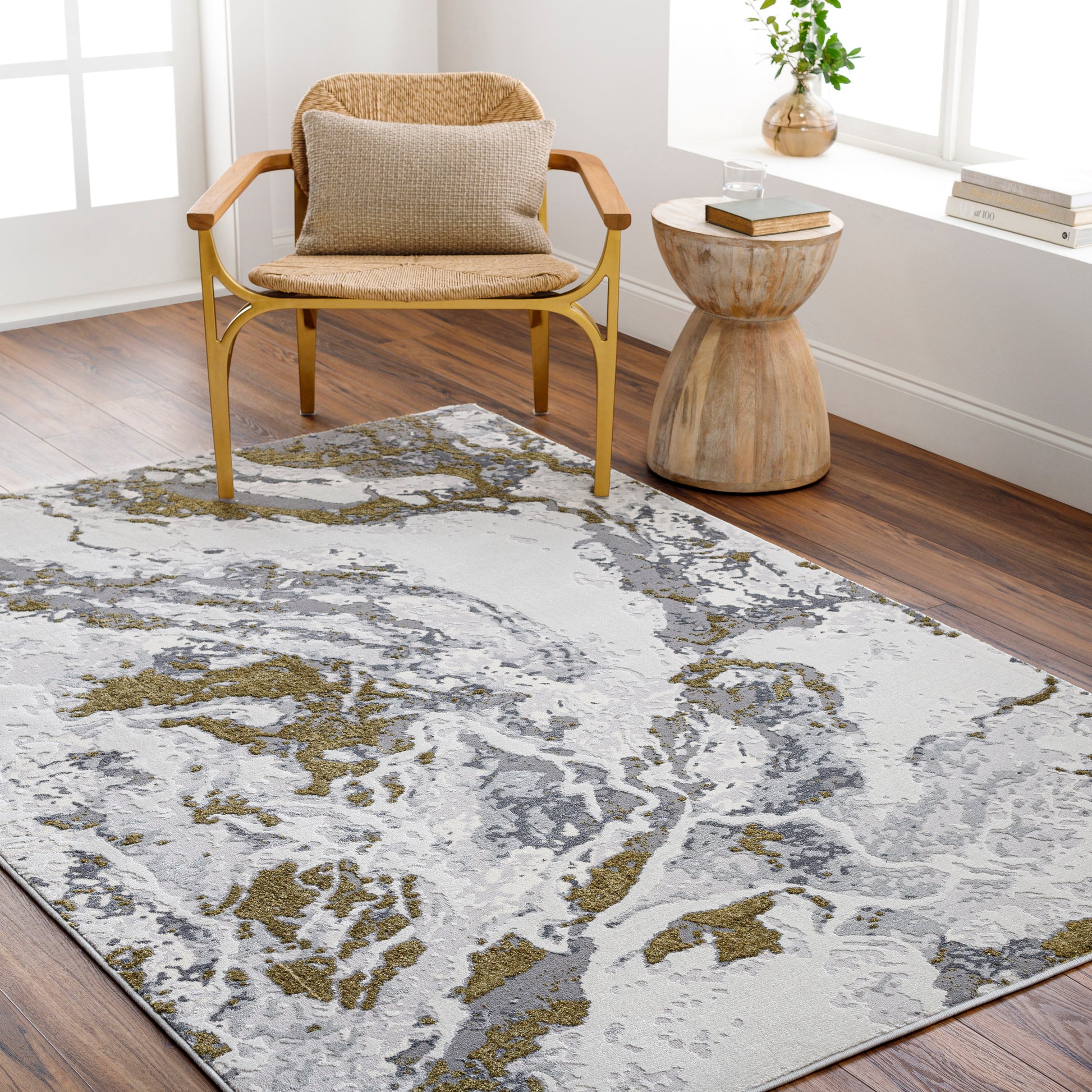 Surya Sunrise Sri-2304 Cream, Light Gray, Gray, Charcoal, Mustard Area Rug