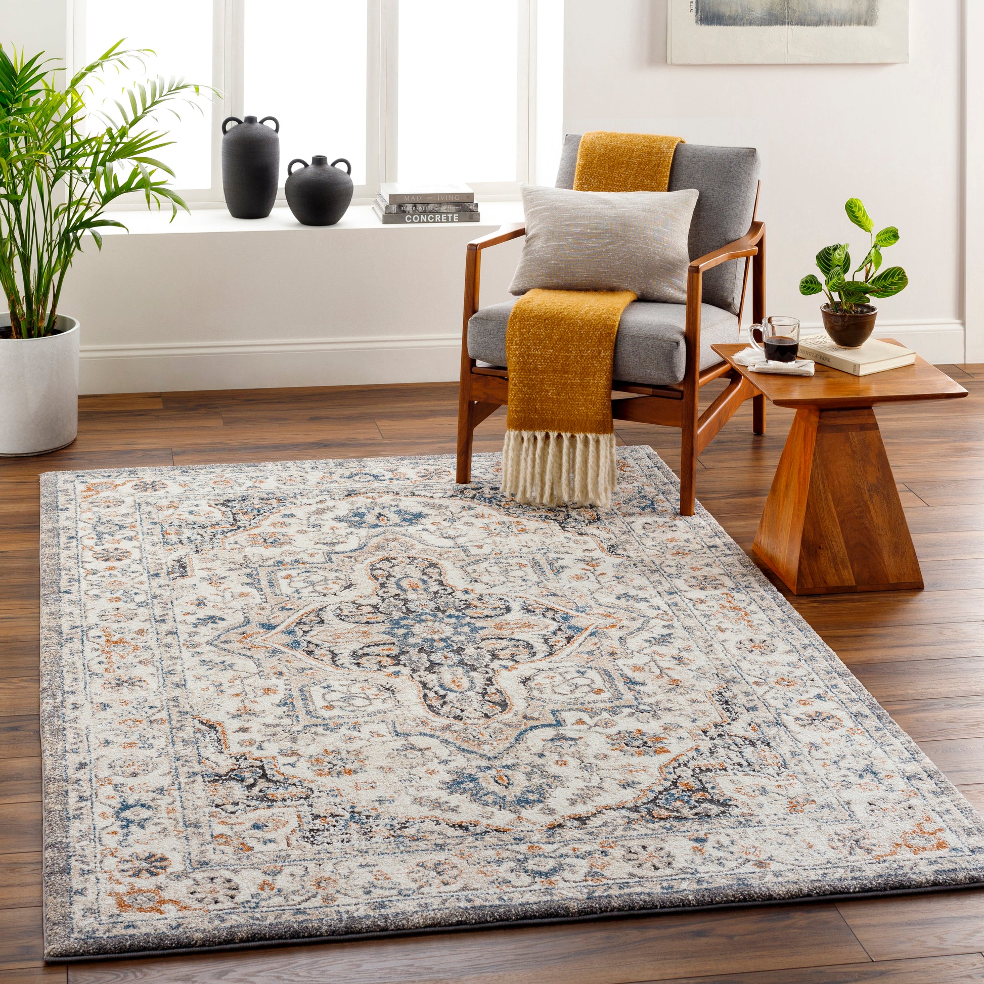 Surya Tuscany Tus-2343 Ivory, Black, Charcoal, Blue, Tan Area Rug