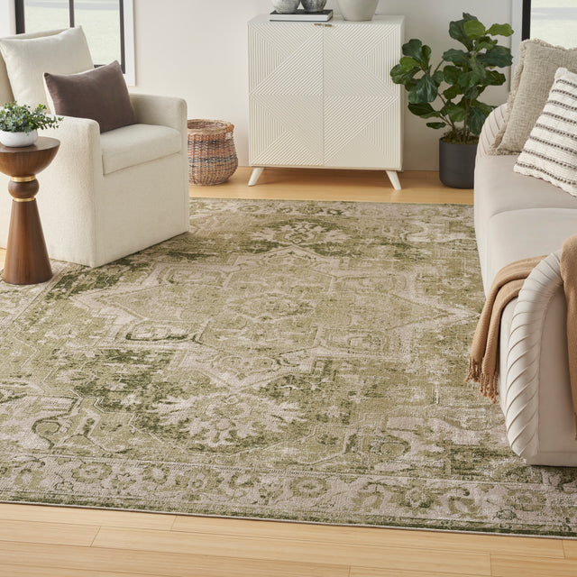 Nourison Astra Machine Washable Asw12 Ivory Green Area Rug