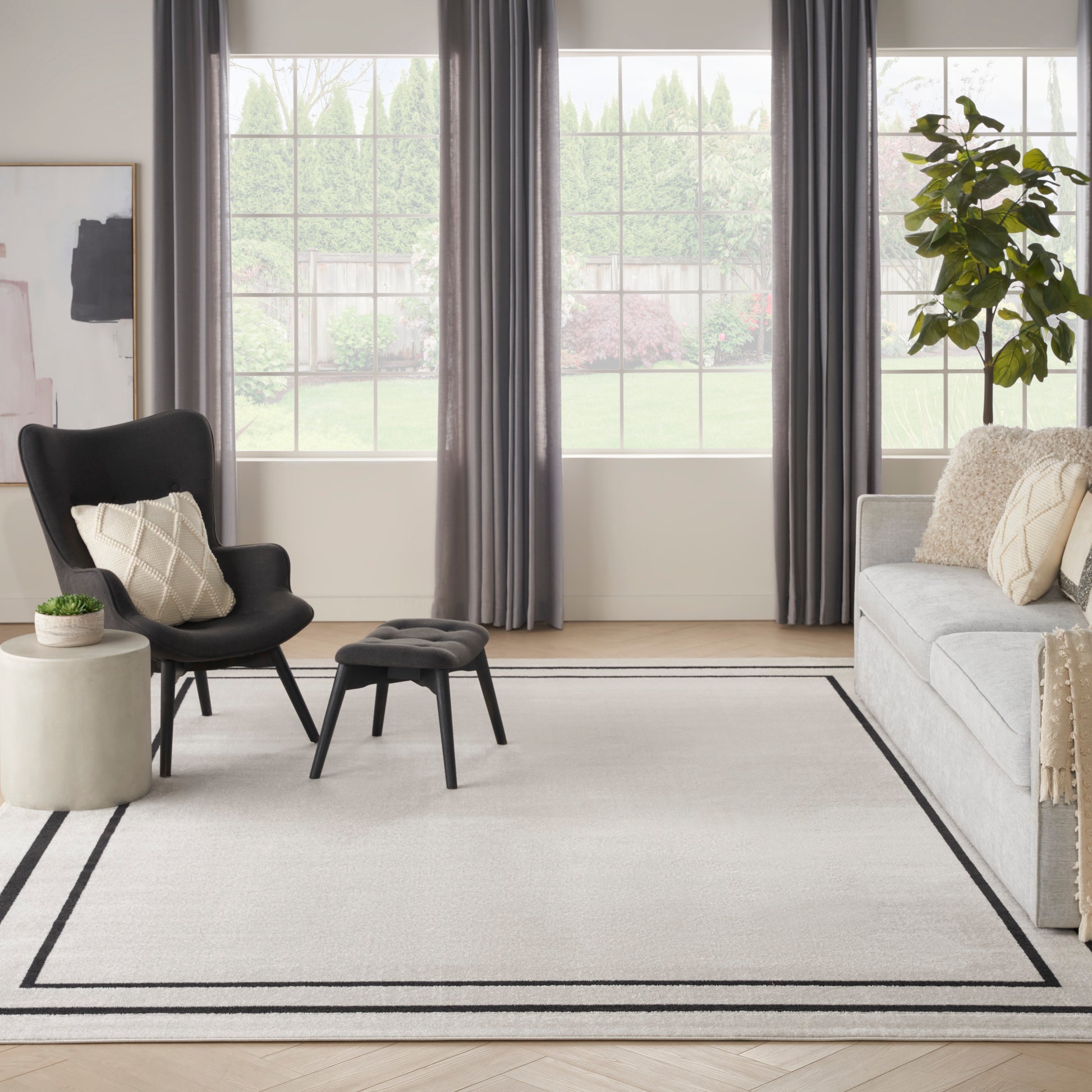 Nourison Nourison Essentials Nre02 Ivory/Black Area Rug