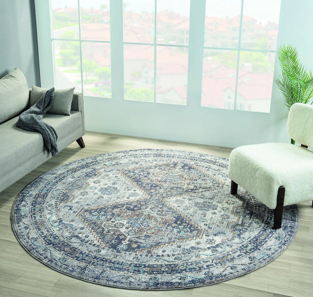 United Weavers Armada Crosswinds Blue Rug - round room scene