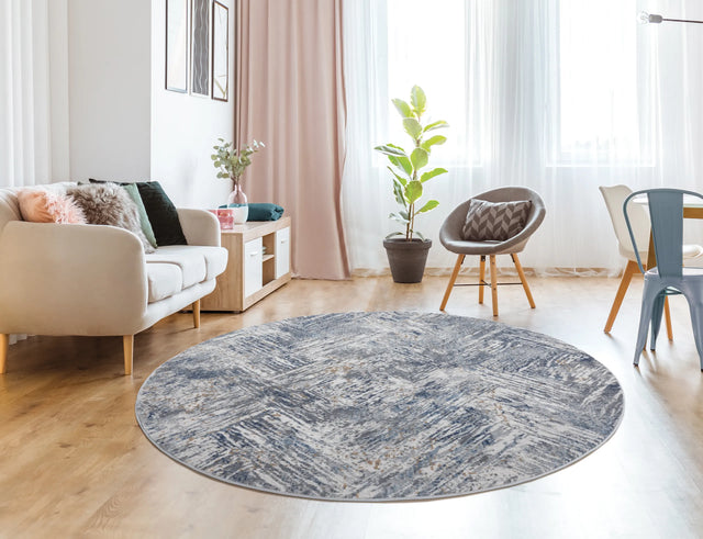 United Weavers Austin Archer Blue Rug - round room scene