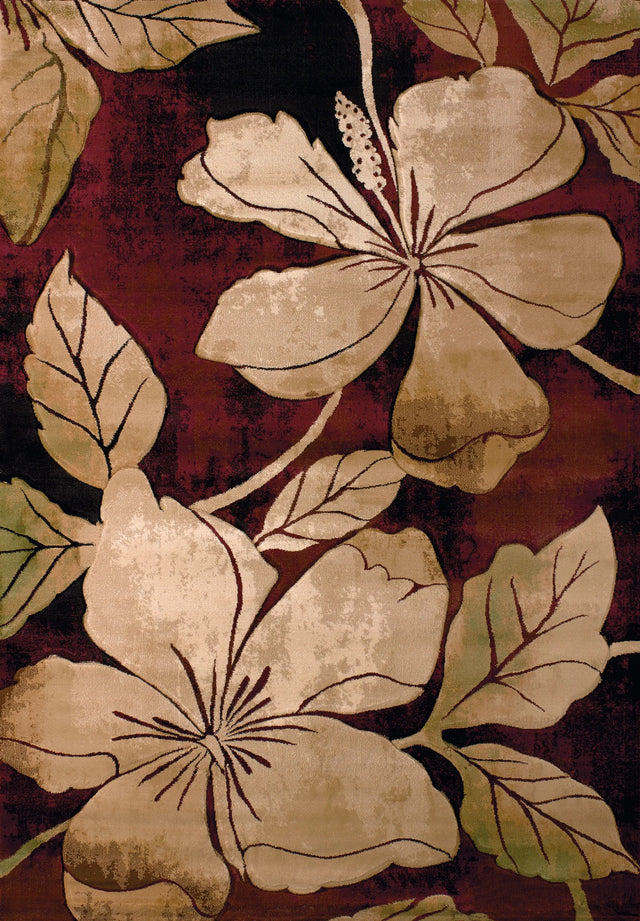 United Weavers Contours Floral Canvas Burgundy Rug - front view
