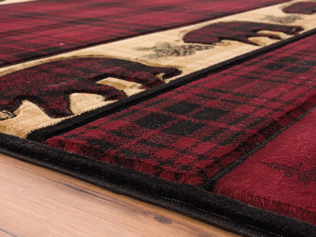 United Weavers Cottage Bear Stone Burgundy Rug - pile height detail