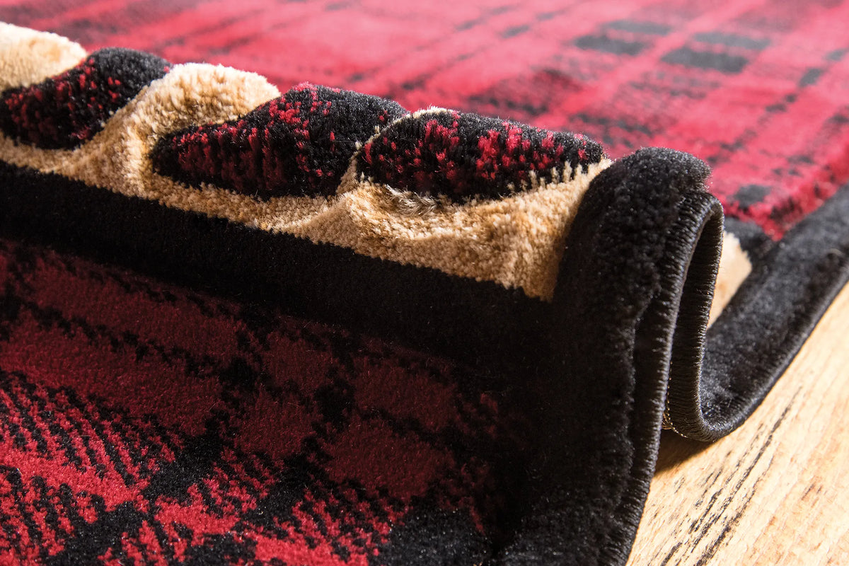 United Weavers Cottage Bear Stone Burgundy Rug - side close-up detail