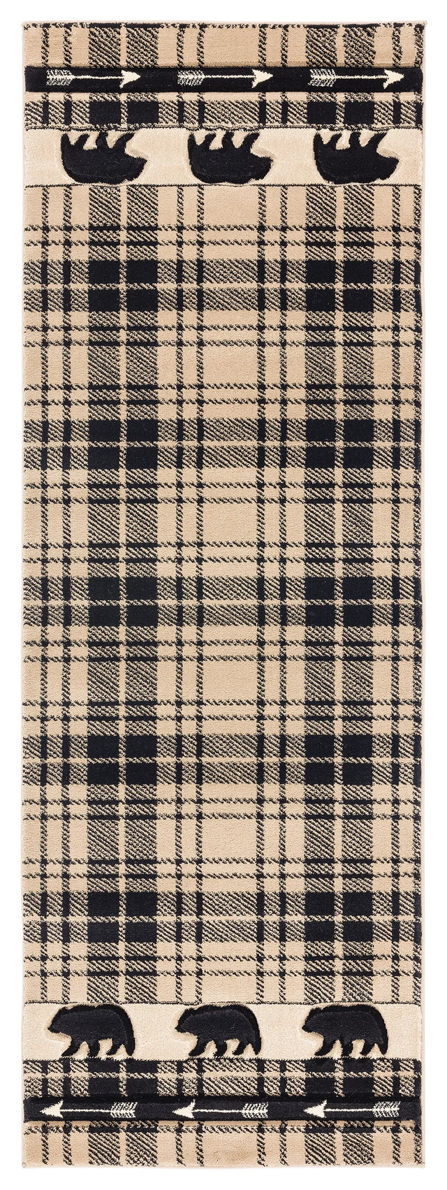 United Weavers Cottage Tartan Bear Beige Rug - runner front view