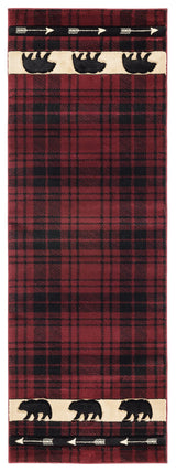 United Weavers Cottage Tartan Bear Burgundy Rug - runner front view