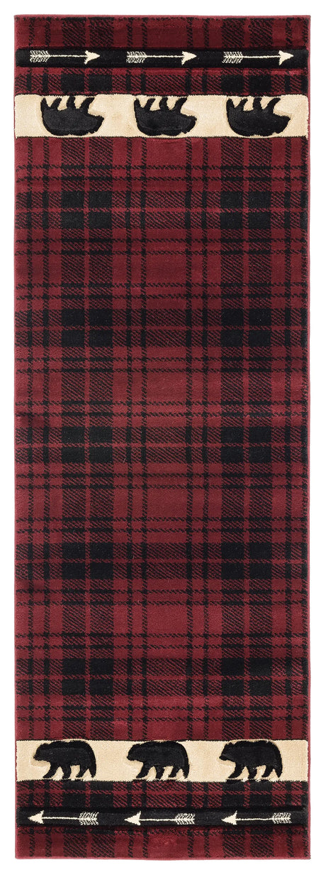 United Weavers Cottage Tartan Bear Burgundy Rug - runner front view