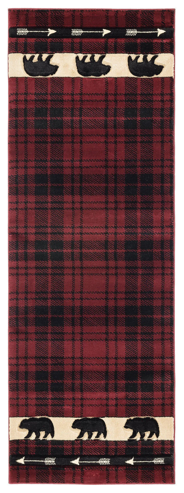 United Weavers Cottage Tartan Bear Burgundy Rug - runner front view