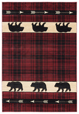United Weavers Cottage Tartan Bear Burgundy Rug - front view