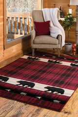 United Weavers Cottage Tartan Bear Burgundy Rug - room scene