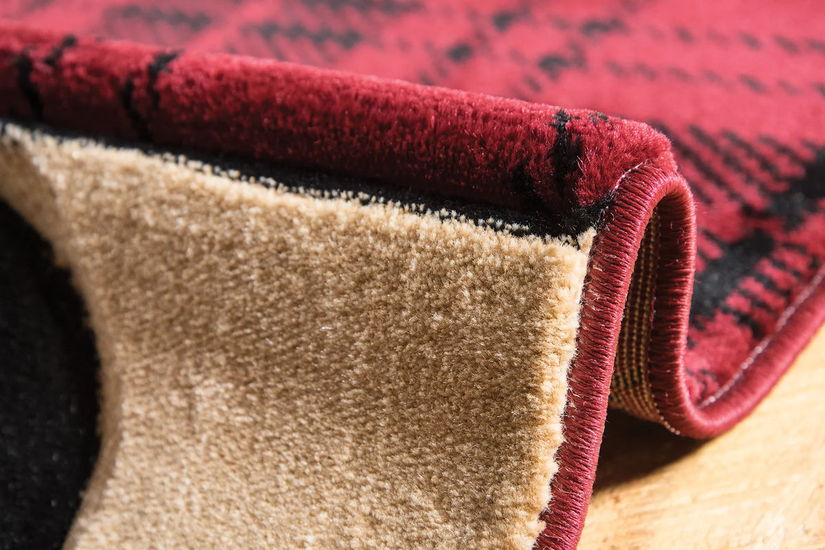 United Weavers Cottage Tartan Bear Burgundy Rug - side close-up detail