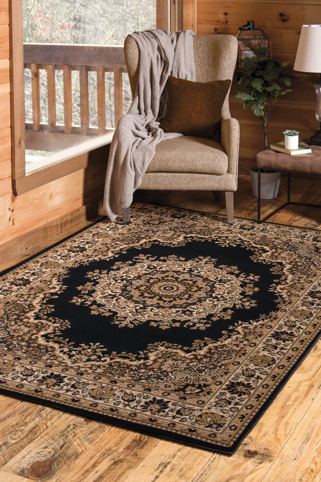United Weavers Dallas Floral Kirman Black Rug - second room scene