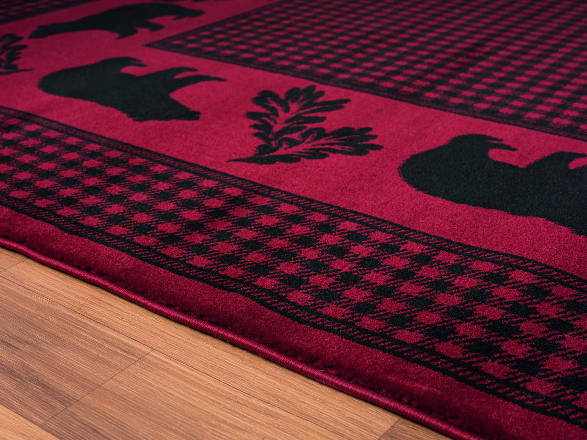 United Weavers Highlands Bear March Red Rug - close-up detail
