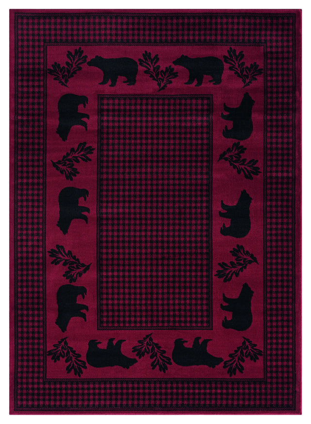 United Weavers Highlands Bear March Red Rug - front view