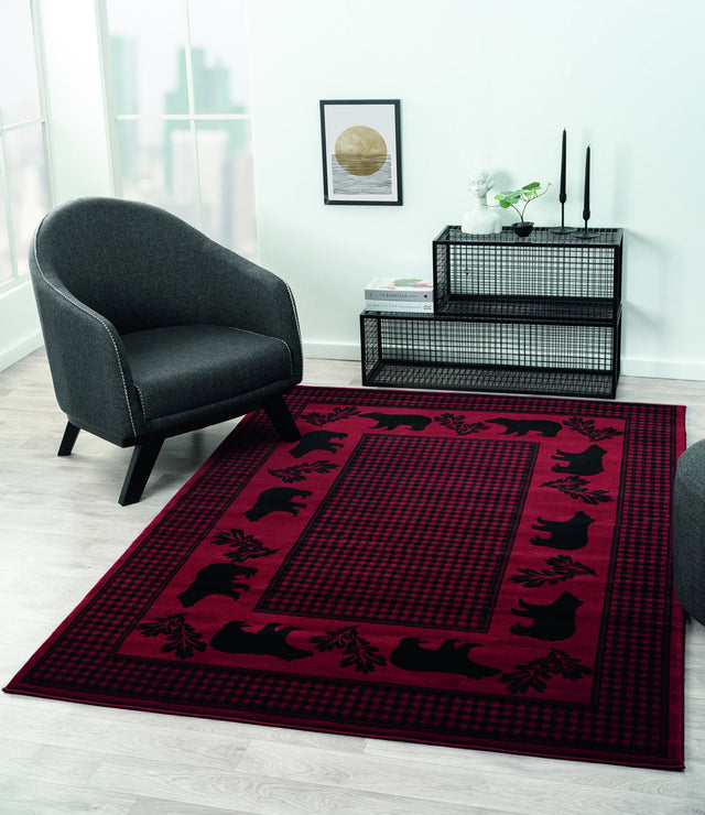 United Weavers Highlands Bear March Red Rug - room scene