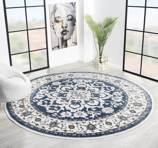 United Weavers Hudson Alex Blue Rug - round room scene
