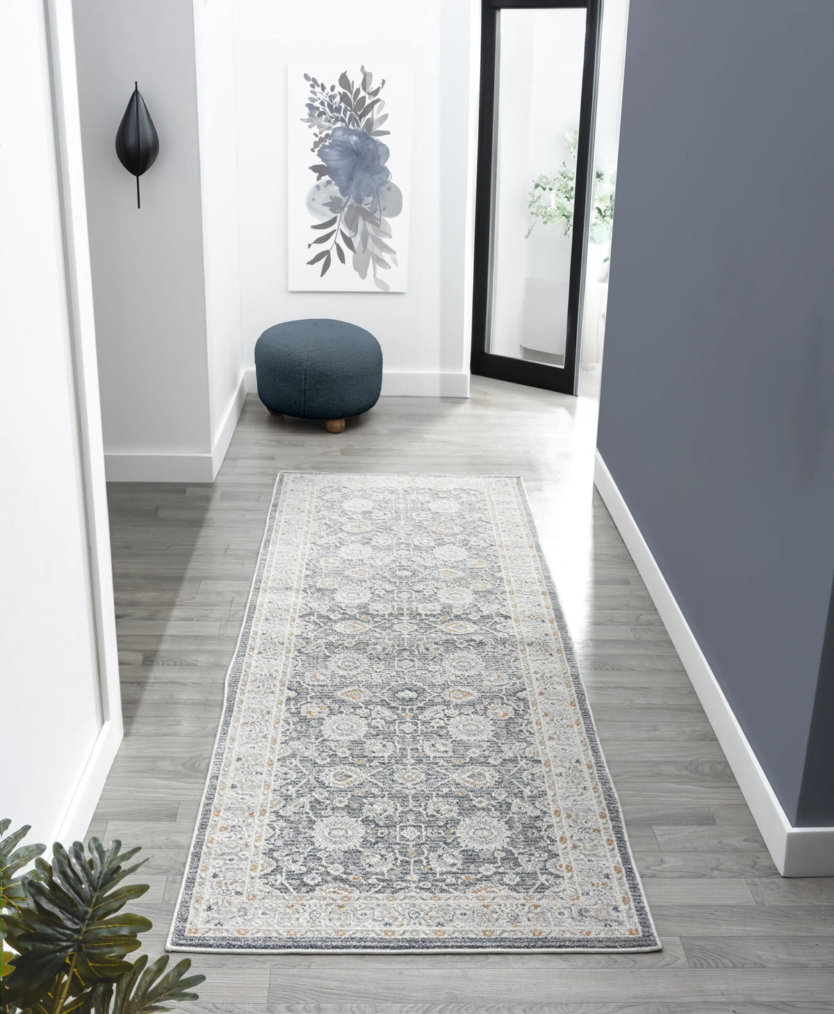 United Weavers Lexington Rosebud Grey Rug - runner room scene