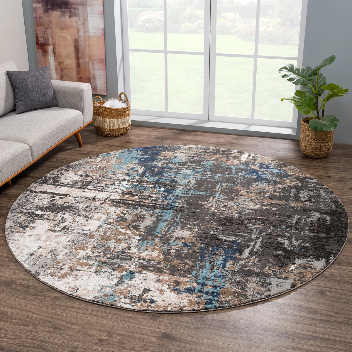 United Weavers Portsmouth Modern Fusion Blue Rug - round room scene
