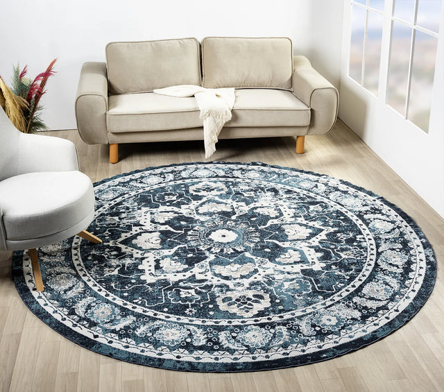 United Weavers Stratton Camry Blue Rug - round room scene