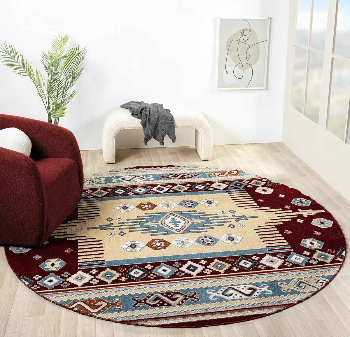 United Weavers Stratton Denali Burgundy Rug - round room scene
