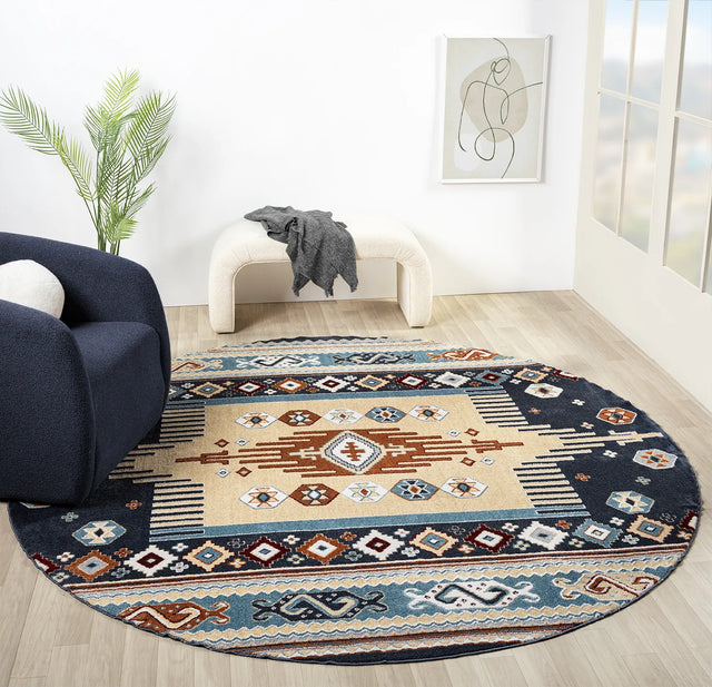 United Weavers Stratton Denali Navy Rug - round room scene
