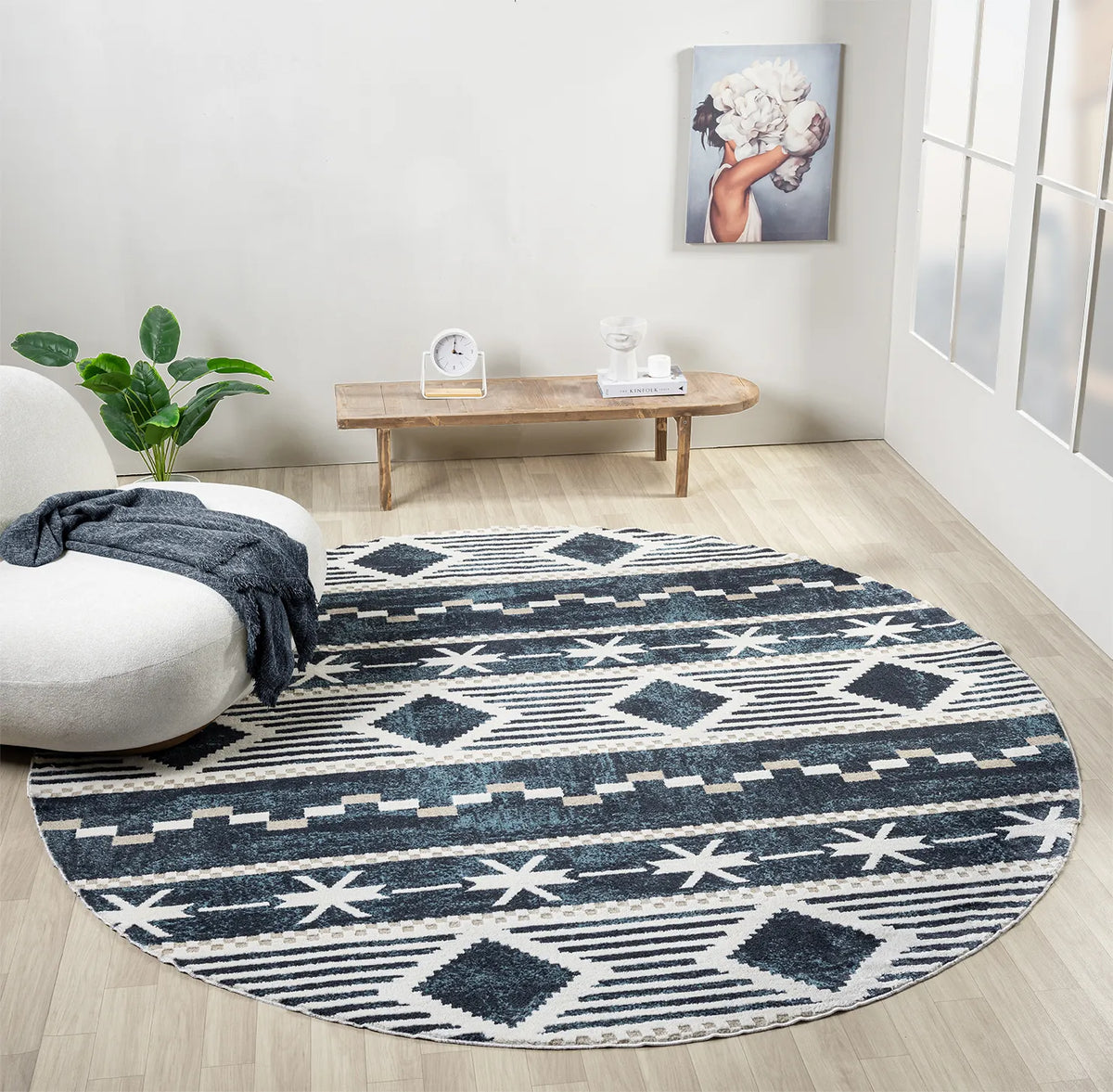 United Weavers Stratton Orchard Navy Rug - round room scene