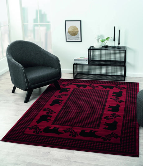 United Weavers Highlands Bear March Red Rug - room scene