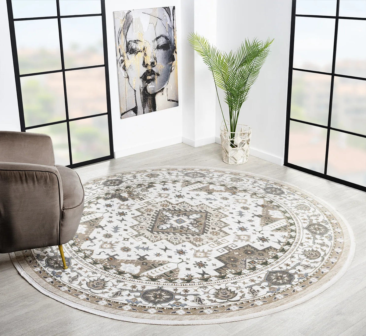 United Weavers Hudson Magi Cream Rug - round room scene