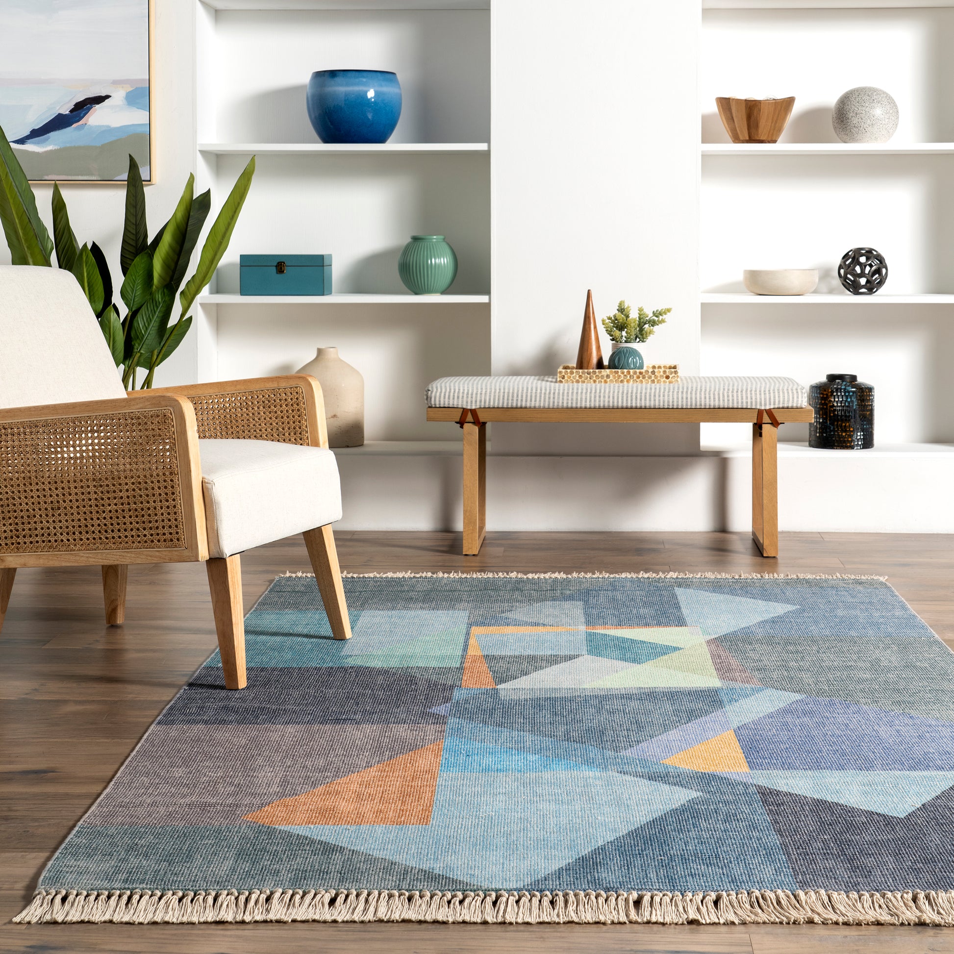 Nuloom Elea Geometric Tasseled Svbr05A Blue Area Rug