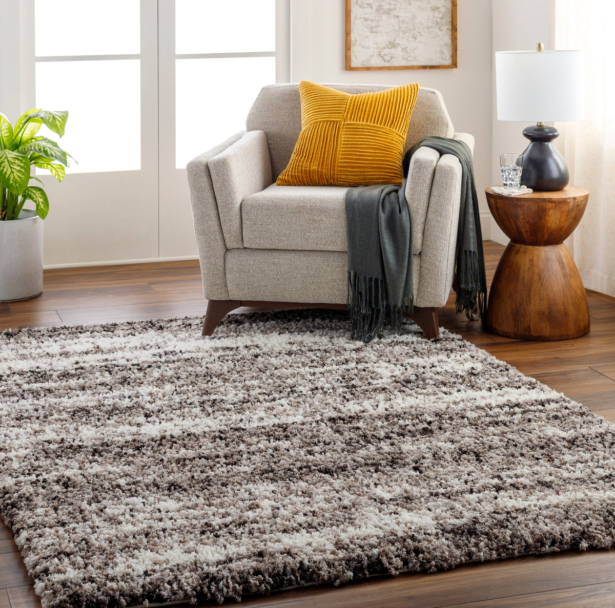 Surya Ultra Shag Utg-2302 Grey, Light Grey, Dark Grey, Sterling Grey, Sage, Eggplant, Metallic - Silver, Black, Pewter Rug.
