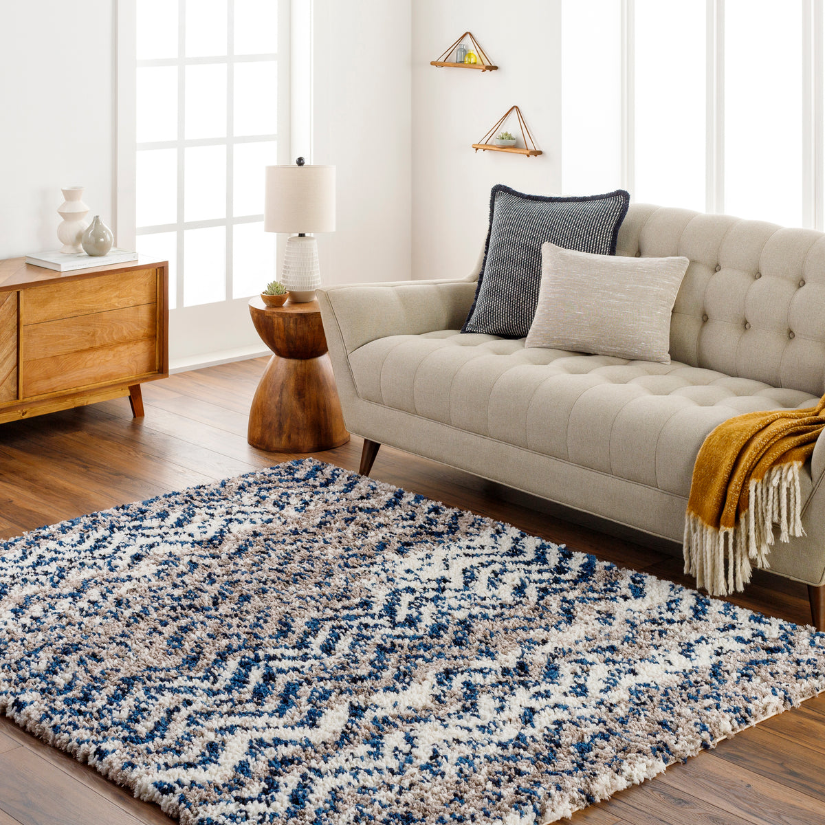 Surya Ultra Shag Utg-2303 Light Silver, Midnight Blue, Jet Black, Metallic - Silver, Ash, Sage, Eggplant Rug.