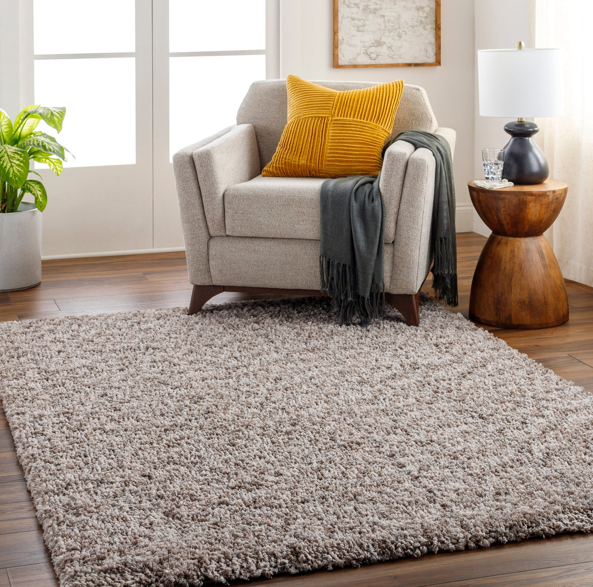 Surya Ultra Shag Utg-2308 Sage, Nickel, Slate Grey Taupe Rug.