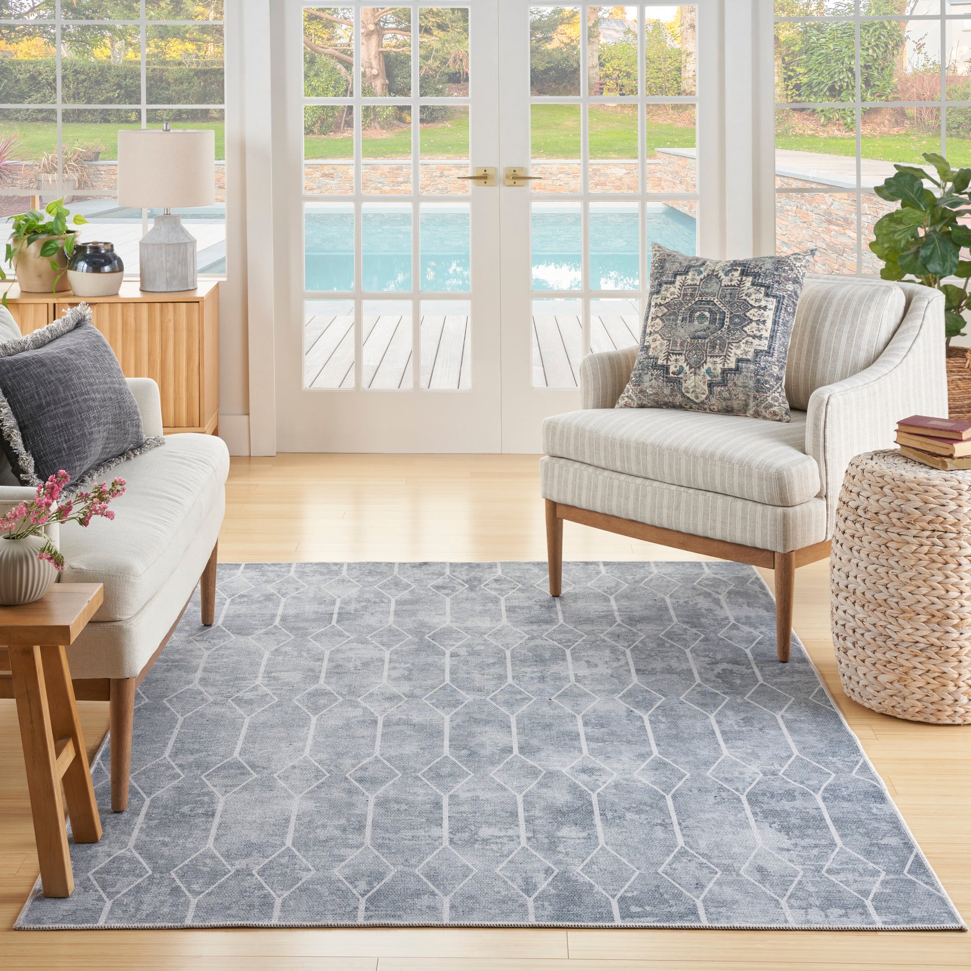 Nourison Machine Washable Series 1 X Nicole Curtis Sr107 Blue Grey Area Rug