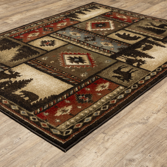 Oriental Weavers Sphinx Woodlands 1041C Black / Multi Rug - angled view