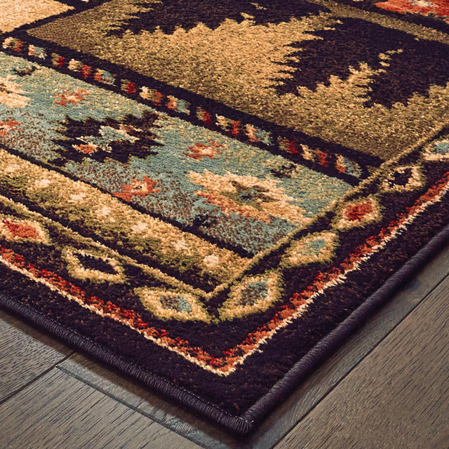 Oriental Weavers Sphinx Woodlands 1041C Black / Multi Rug - corner detail