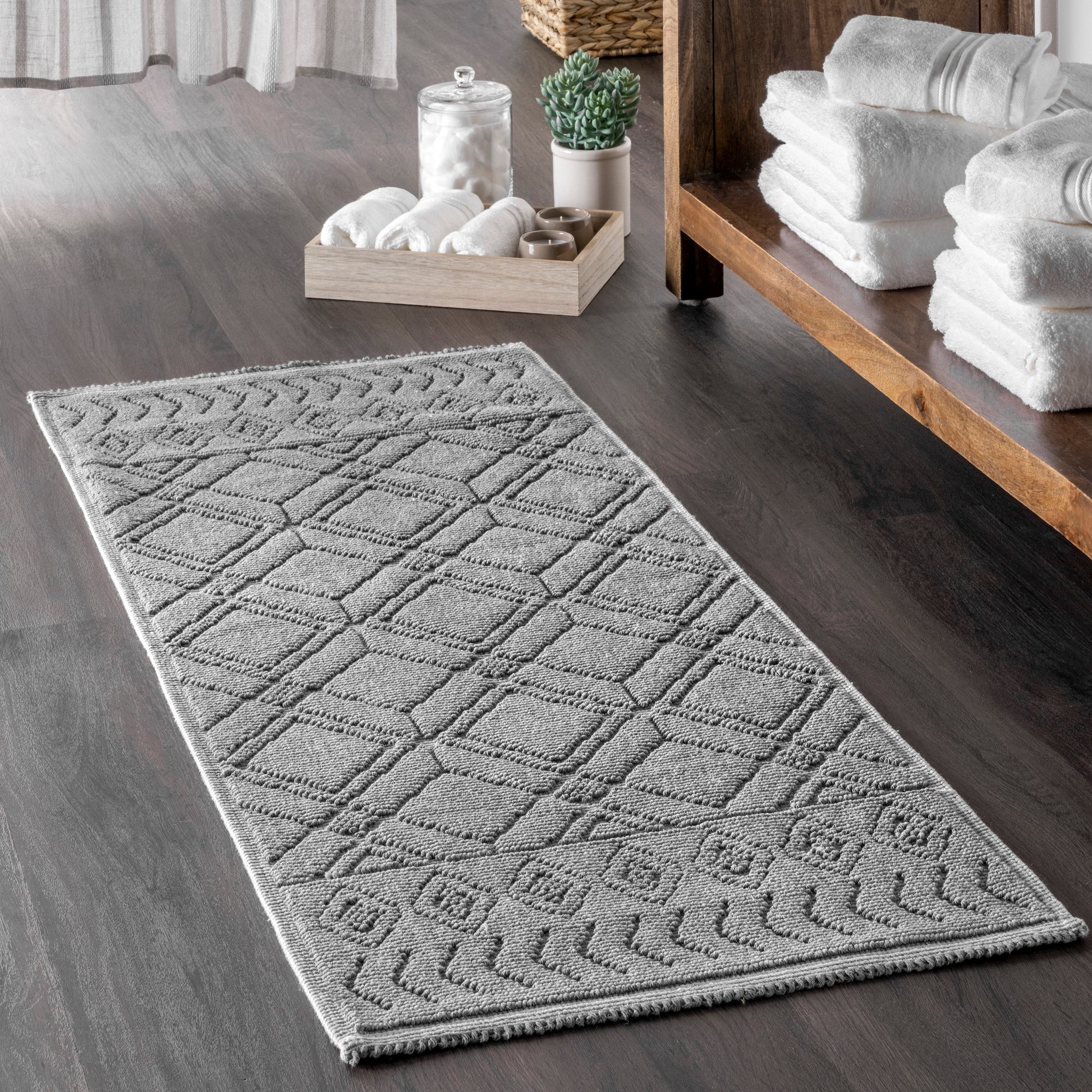 Nuloom Ethan Textured Trellis Psko05A Gray Area Rug