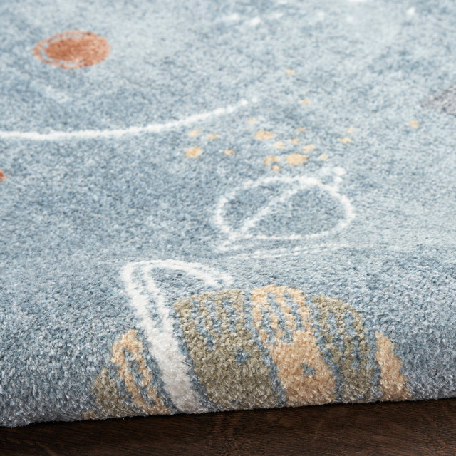 Blue and multicolor abstract machine-washable area rug with textured pile detail