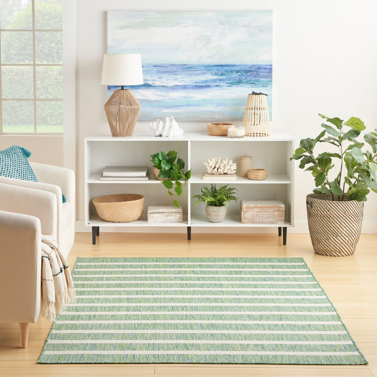 Nourison Positano POS03 Machine Made Blue, Green, Ivory Rug