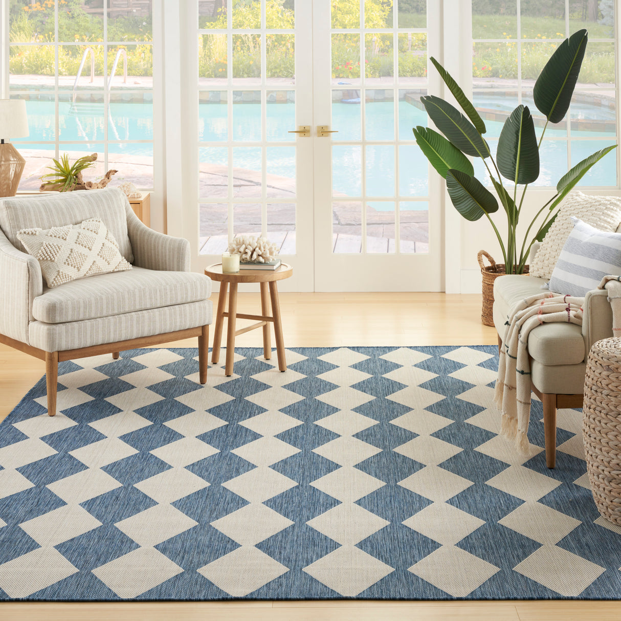 Nourison Positano POS04 Machine Made Navy, Blue Rug
