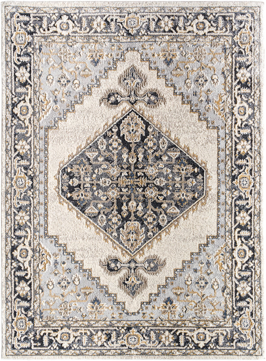 Surya Zidane Zdn-2300 White, Gray, Black, Medium Brown, Light Beige, Dark Brown Area Rug