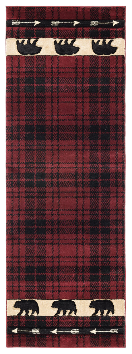 United Weavers Cottage Tartan Bear Burgundy (2055-41434) Rugs.