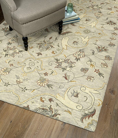 Kaleen Helena 3213-107 Mushroom , Silver , Jade , Linen Area Rug