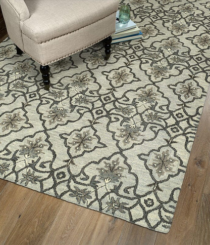 Kaleen Helena 3214-88 Mint , Medium Grey , Steel Blue Damask Area Rug