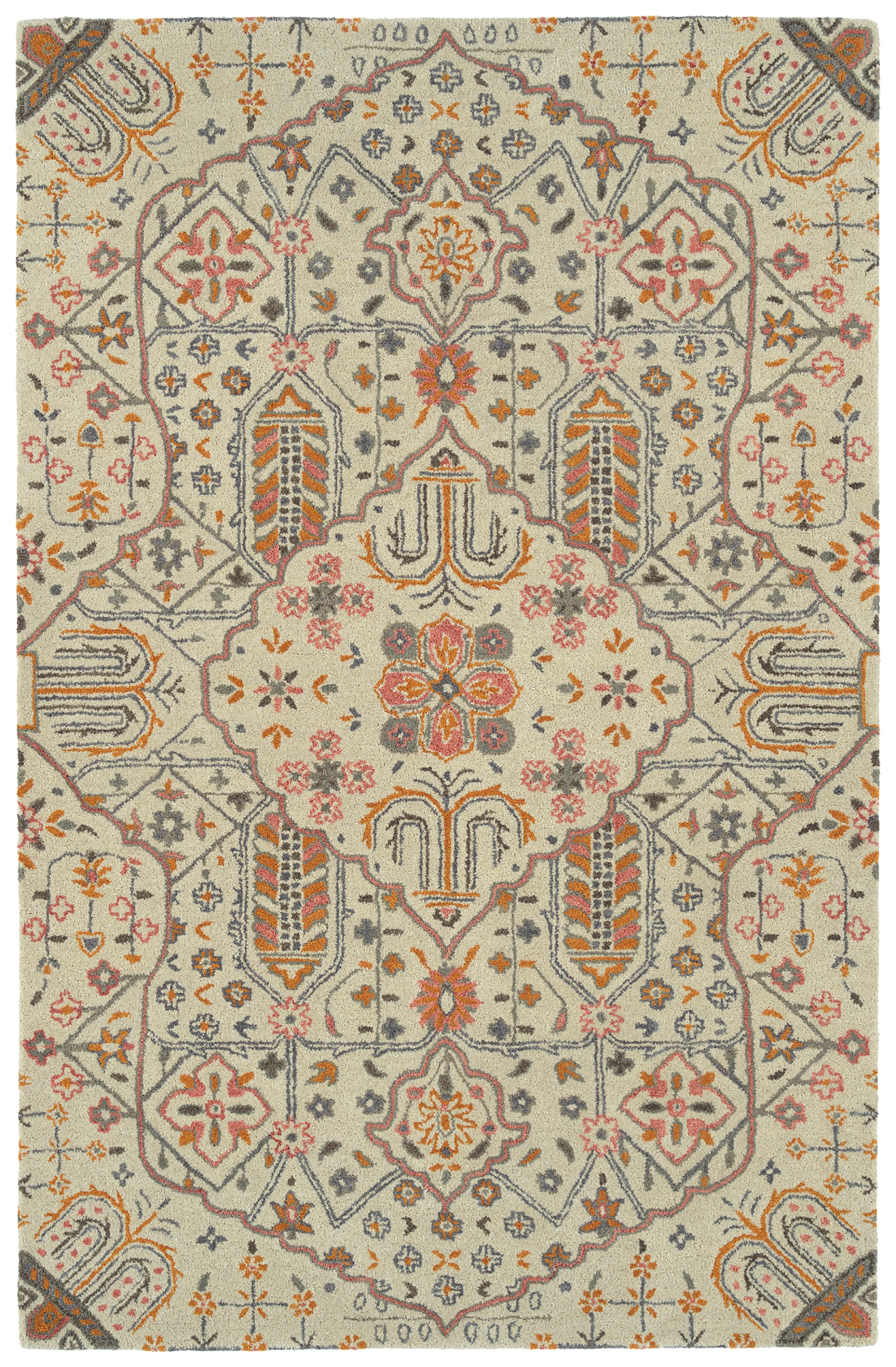 Kaleen Helena 3218-01 Ivory,Pink,Orange, Gray Area Rug